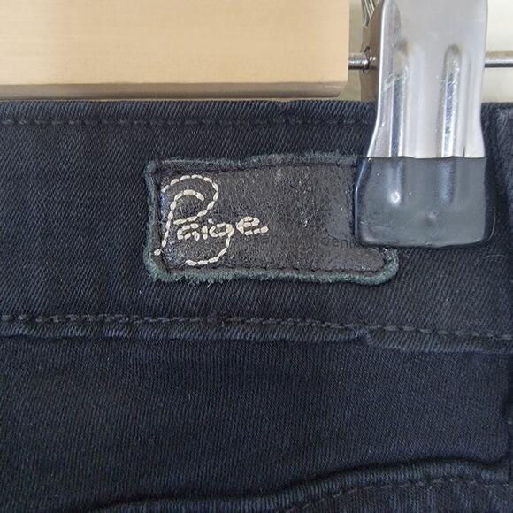 Paige Dark Black Wash Knee Dart Accent Made In USA Cotton Blend Mid Rise Jean 30 - Picture 8 of 10